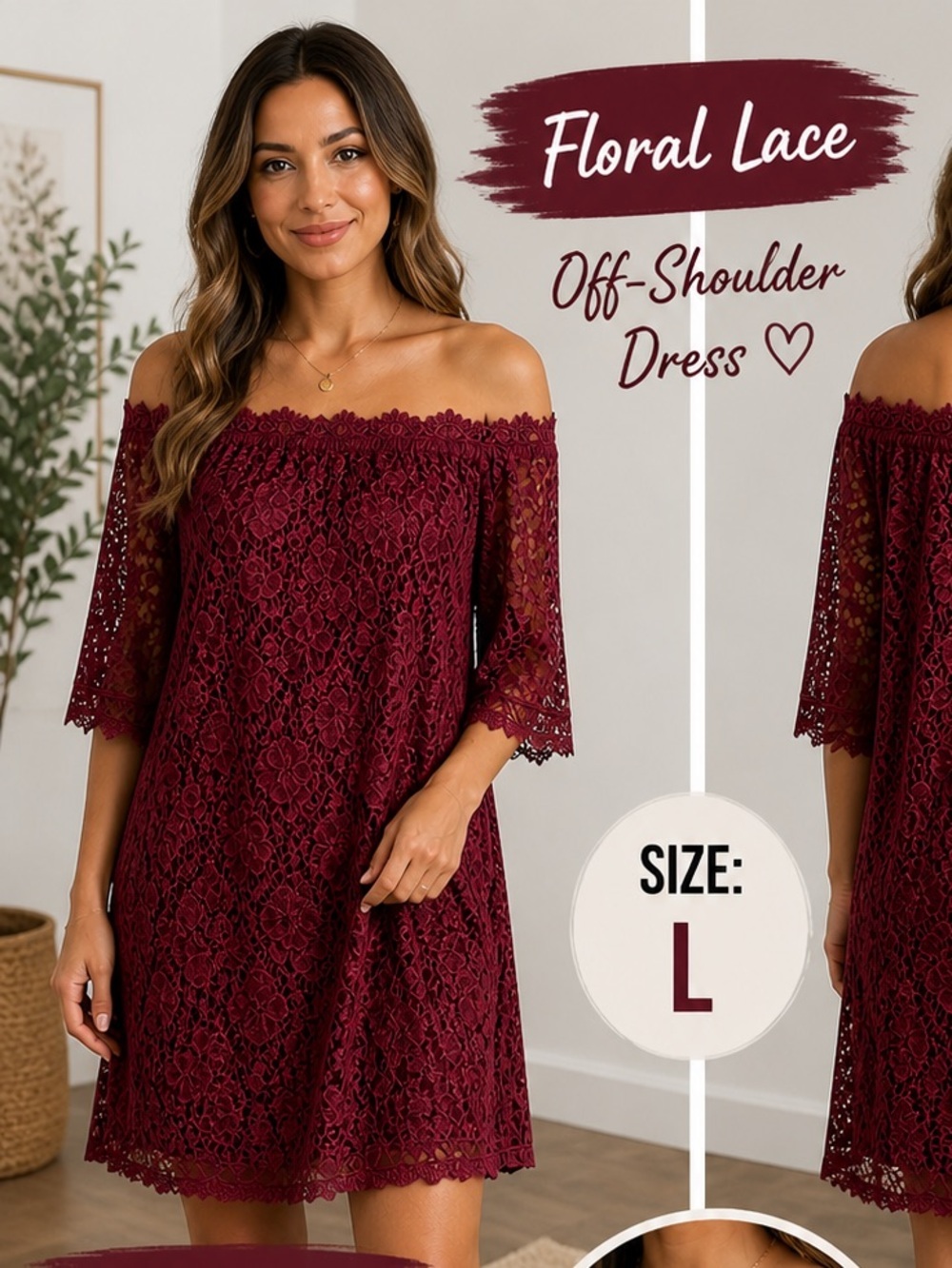 OURS Lace Overlay Women's dress —Deep Wine red LARGE Pit 20”
Length 34”
Stretchy